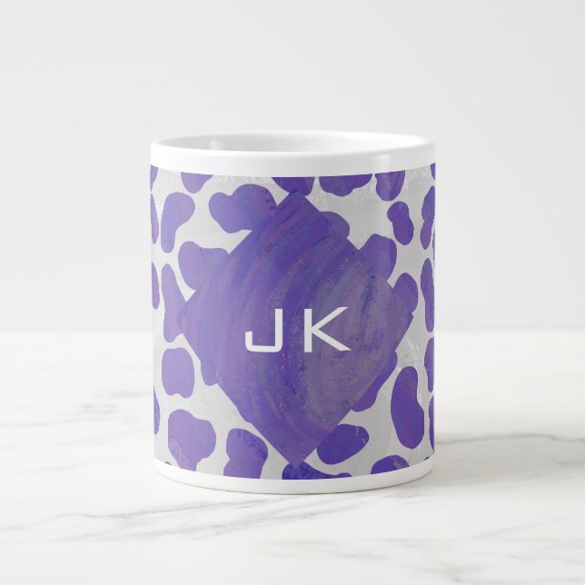Monogram Dalmatian Purple and White Print Giant Coffee Mug (Front)