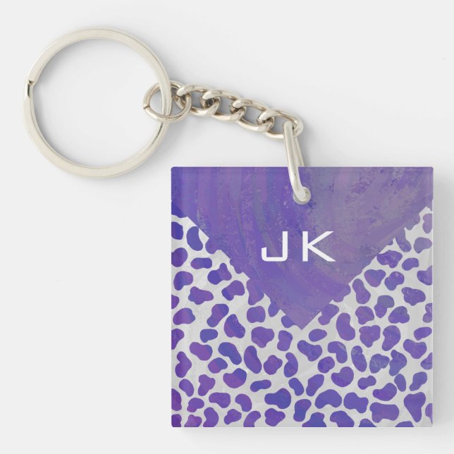 Monogram Dalmatian Purple and White Print Keychain (Front)