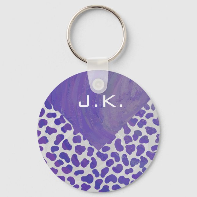 Monogram Dalmatian Purple and White Print Keychain (Front)