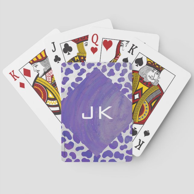 Monogram Dalmatian Purple and White Print Poker Cards (Back)