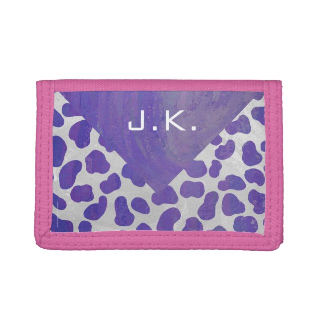 Monogram Dalmatian Purple and White Print Tri-fold Wallet (Front)