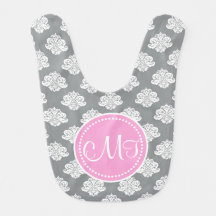 Monogram Damask baby bib personalize