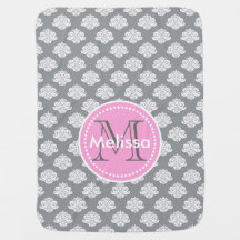 Monogram Damask Baby Blanket Personalize