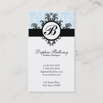 Monogram Damask (baby Blue) Business Card by lovely_businesscards at Zazzle