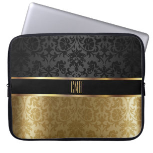 Monogram Damask Black with Gold Floral Laptop Sleeve