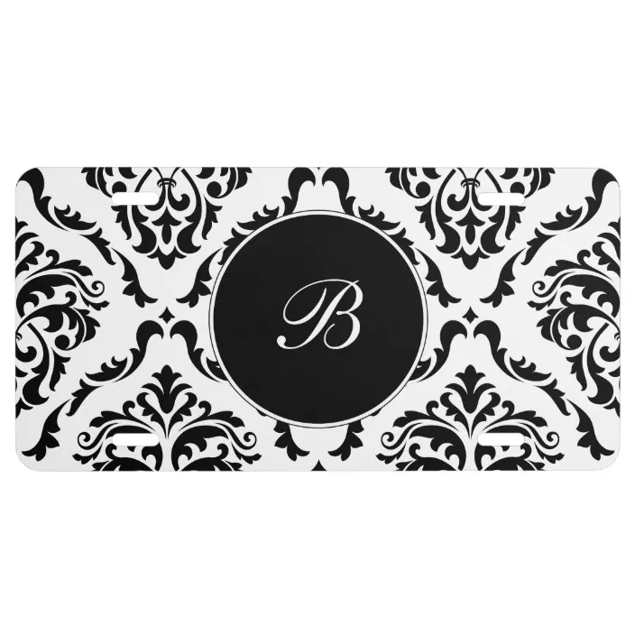 Personalized Monogrammed Damask Black Taupe License Plate Custom Car Tag L486 