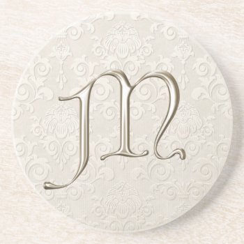 Monogram Damask Coasters - Letter M by pmcustomgifts at Zazzle
