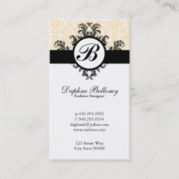 Monogram Damask (cream) Business Card by lovely_businesscards at Zazzle