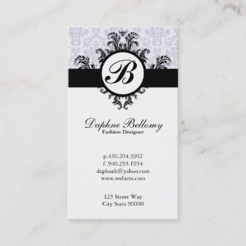 Monogram Damask (lavender) Business Card by lovely_businesscards at Zazzle