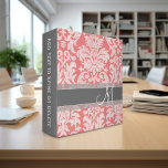 Monogram Damask Pattern - Coral and Gray 3 Ring Binder<br><div class="desc">Trendy and feminine floral damasks with popular colors. The damask has a whimsical chalkboard look.</div>