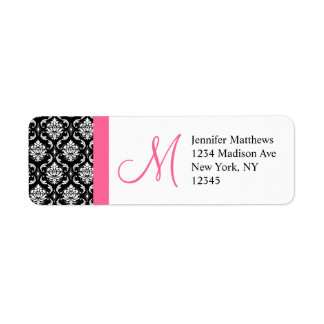 Monogram Damask Pink Address Labels