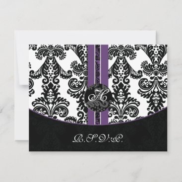 monogram damask purple rsvp cards