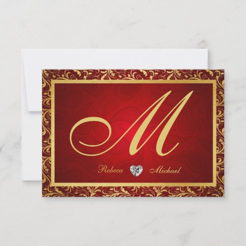 Monogram Damask Red / Gold RSVP Cards