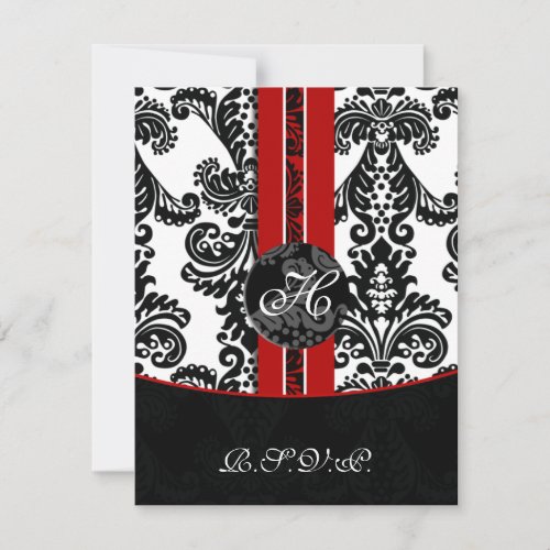 monogram damask red rsvp cards