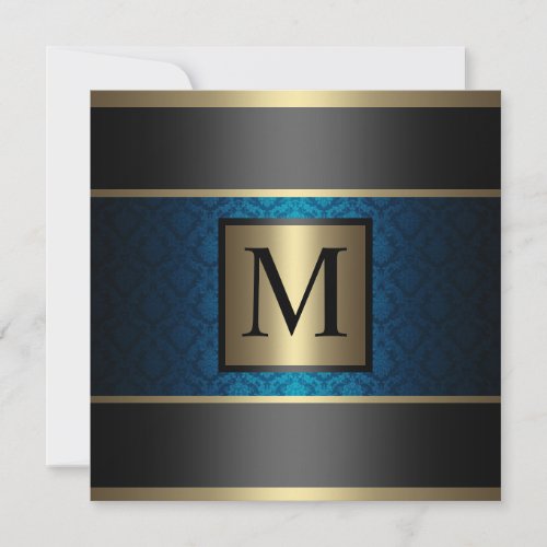 Monogram Damask Royal Blue, Black and Gold Custom Announcement