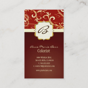 Monogram, damask + swirls business cards