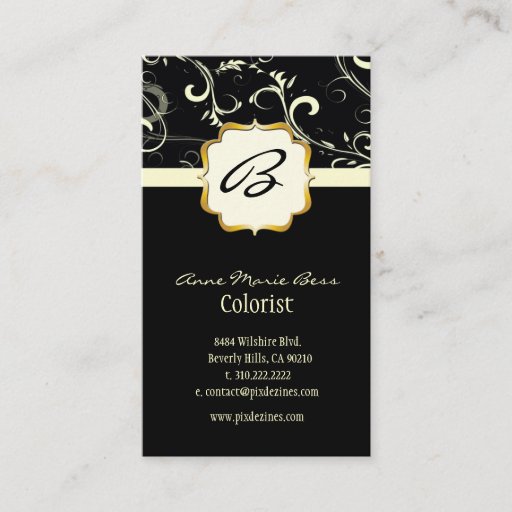 Customizable Monogram, damask + swirls business cards