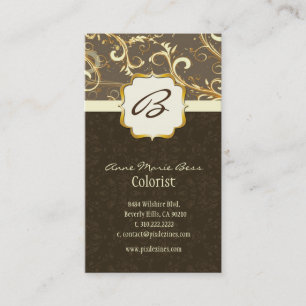 Monogram, damask + swirls business cards