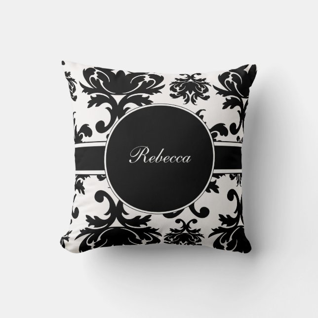 Monogram Damask Throw Pillow (Front)