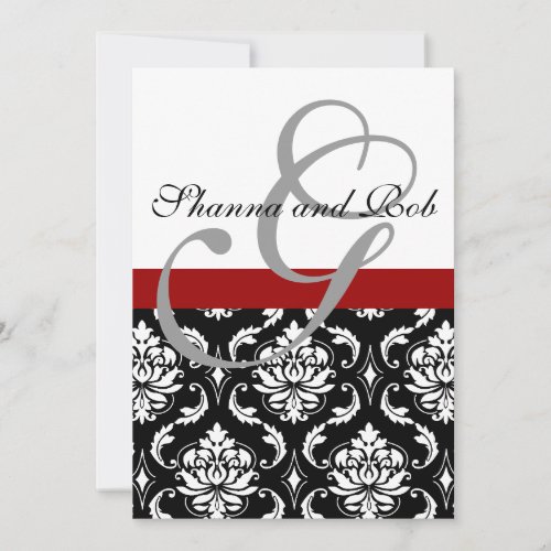 Monogram Damask Wedding Invitation 5 x 7 Inches
