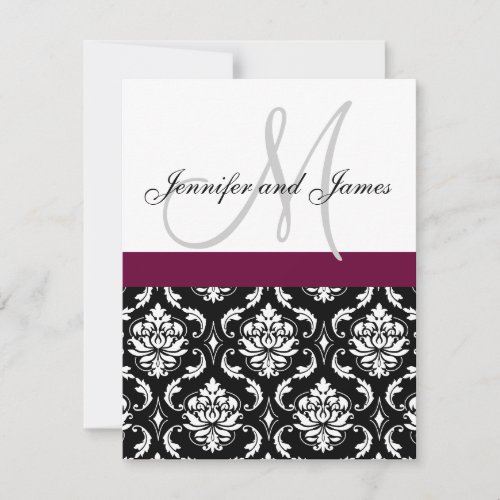 Monogram Damask Wedding Invitation Wine Red