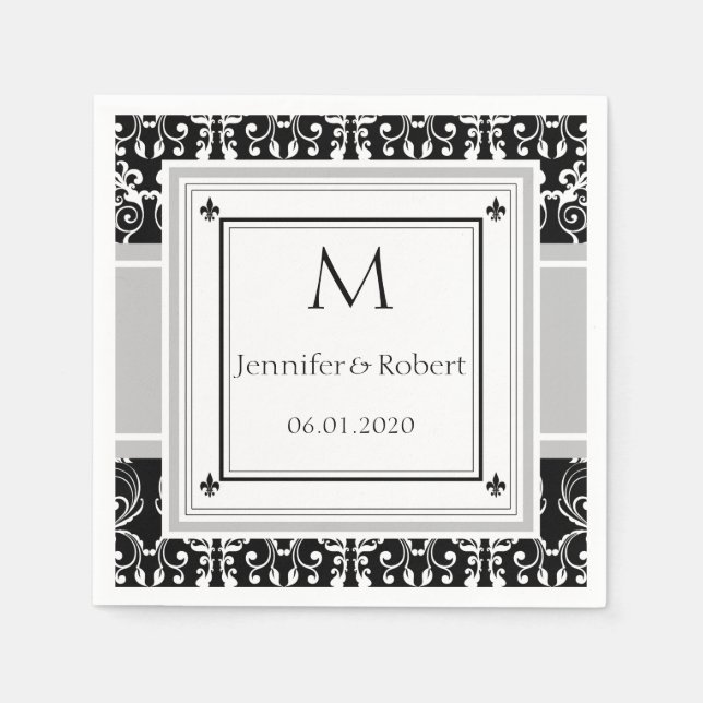 Monogram Damask Wedding Napkin (Front)