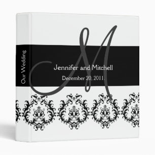 Monogram Damask Wedding Planner Black & White Binder