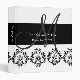 Monogram Damask Wedding Planner Black & White Binder
