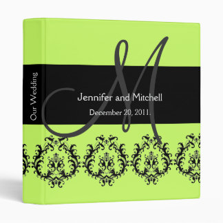 Monogram Damask Wedding Planner Bright Green 3 Ring Binder