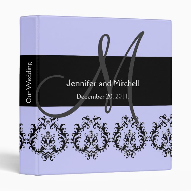 Monogram Damask Wedding Planner Photo Binder Lilac (Front/Spine)