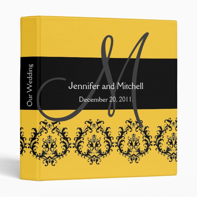 Monogram Damask Wedding Planner Yellow Binder (Front/Spine)