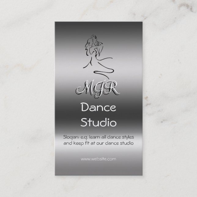 Monogram Dance Studio, Dancers Logo, metallic-look Business Card (Front)