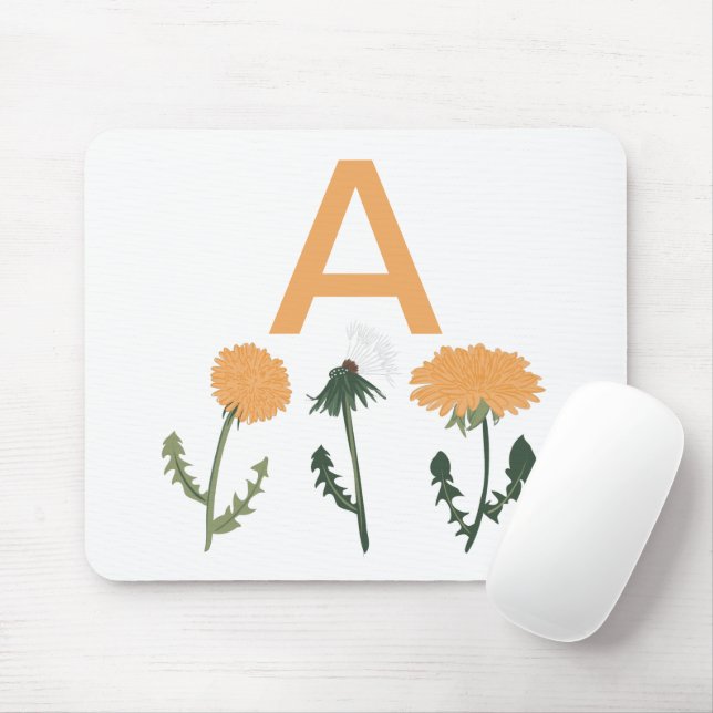 Monogram Dandelion Flowers Orange Floral Pattern Mouse Pad (With Mouse)