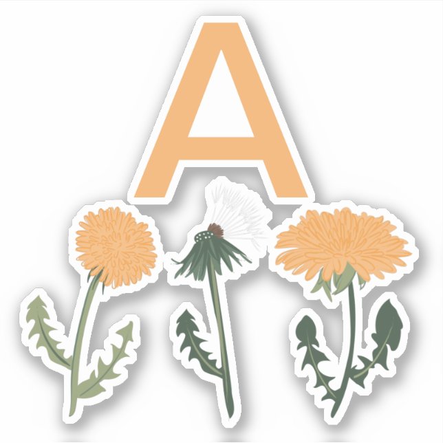 Monogram Dandelion Flowers Orange Sticker (Front)
