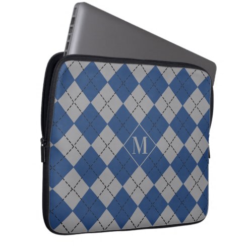 Monogram Dark Blue and Gray Argyle Laptop Sleeve