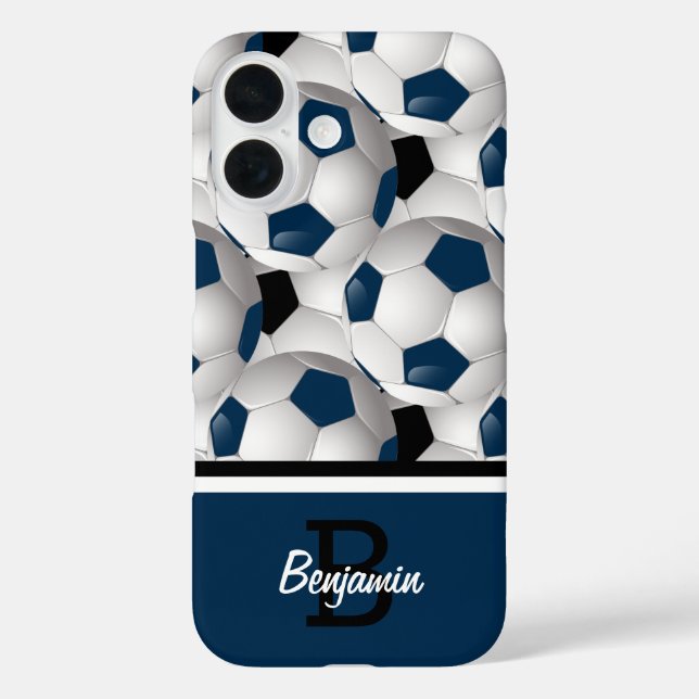 Monogram Dark Blue Black Soccer Ball Pattern Case-Mate iPhone Case (Back)