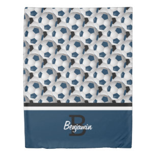 Monogram Dark Blue Black Soccer Ball Pattern Duvet Cover