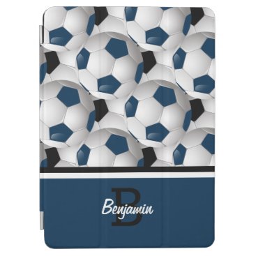Monogram Dark Blue Black Soccer Ball Pattern iPad Air Cover
