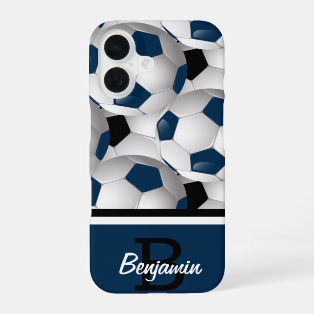 Monogram Dark Blue Black Soccer Ball Pattern Iphone Case (Back)