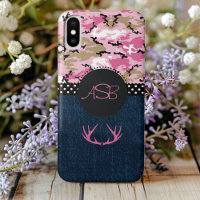 Monogram Dark Blue Jeans Pink Antler Cute Camo