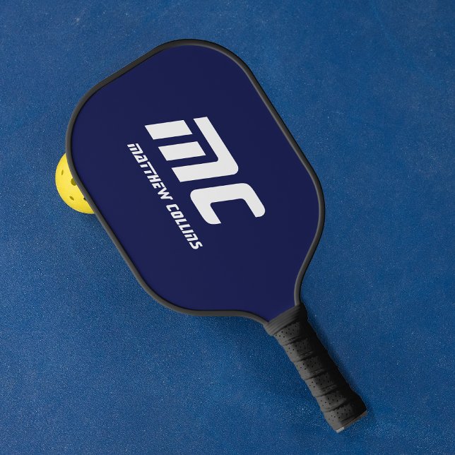Monogram Dark Blue Minimalist Name White Text Men Pickleball Paddle (Monogram Dark Blue Minimalist Name White Text Men Pickleball Paddle)