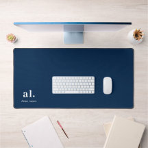 Monogram Dark Blue Stylish Modern Minimalist Desk