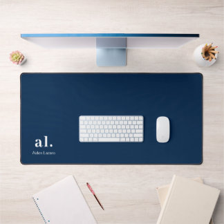 Monogram Dark Blue Stylish Modern Minimalist Desk Desk Mat