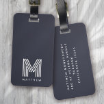 Monogram Dark Blue Stylish Modern Minimalist Luggage Tag<br><div class="desc">A bold monogram design</div>