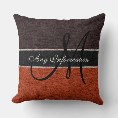 Monogram Dark Brown  Brown Burlap Rustic Jute Throw Pillow