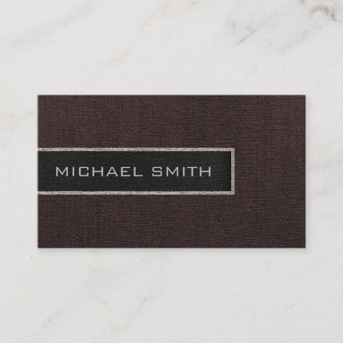 Monogram Dark Brown Burlap Rustic Jute Business Card