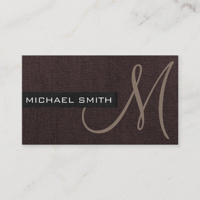 Monogram Dark Brown Elegant Canvas Business Card (Front)
