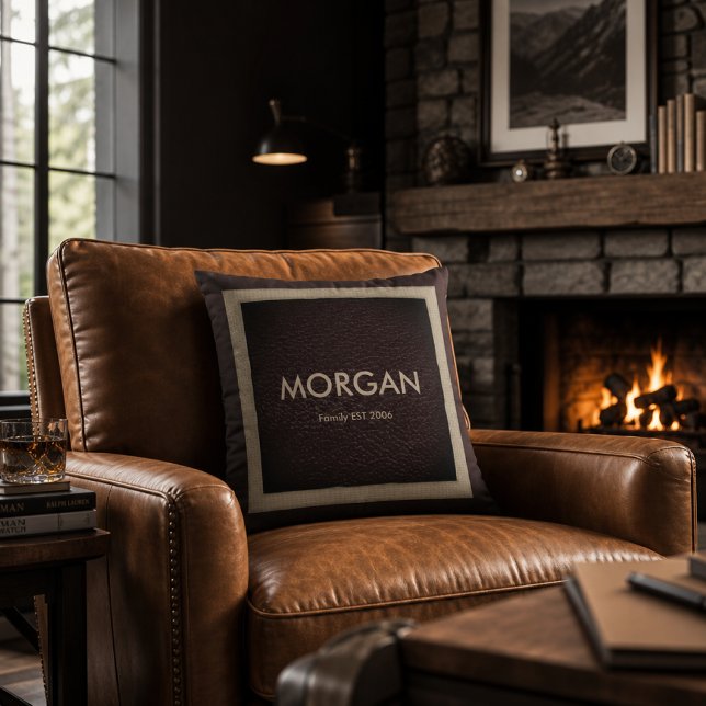 Monogram Dark Brown Faux Leather Throw Pillow (Creator Uploaded)