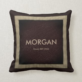 Monogram Dark Brown Faux Leather Throw Pillow