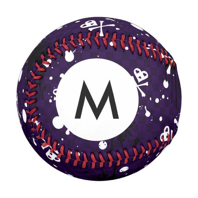 Monogram Dark Color Emo Pattern With Paint Baseball (Front Left)